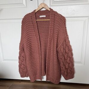 Open-Front Chunky Knit Cardigan Sweater - Rosewood